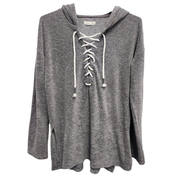Aeropostale Womens Hoodie Medium Gray French Terry Lace Up Pullover Preppy - Picture 1 of 7